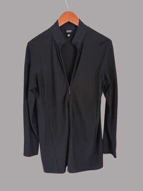 Eileen Fisher Cardigan Sweater minimalist Black Zip-Front Long Sleeve Top PS